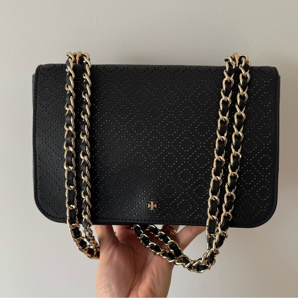 Tory Burch Black Crossbody Bag with Gold Chain